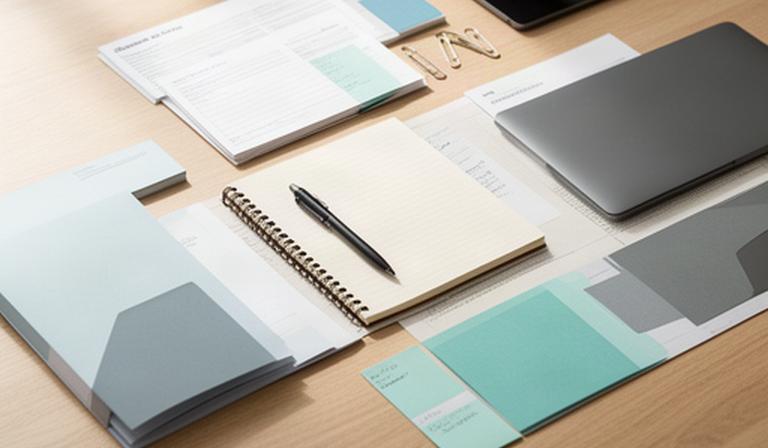 相談内容を確認するノートと資料が置かれた机、次の打ち合わせに向けて整理されたメモ