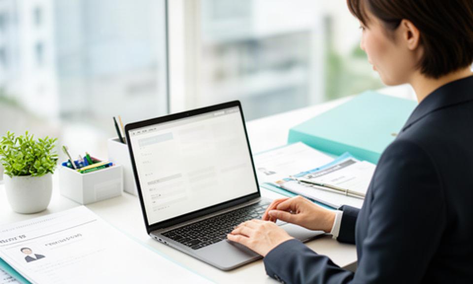 従業員台帳の情報を確認しながら入社手続きの準備をする人事担当者
