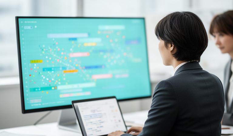 採用担当者が応募経路ごとの選考状況と入社後の定着データを確認する場面
