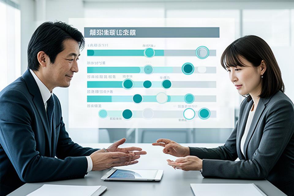 部門責任者と人事担当者が、次世代リーダーに必要な経験と候補者の準備状況を一覧で確認している